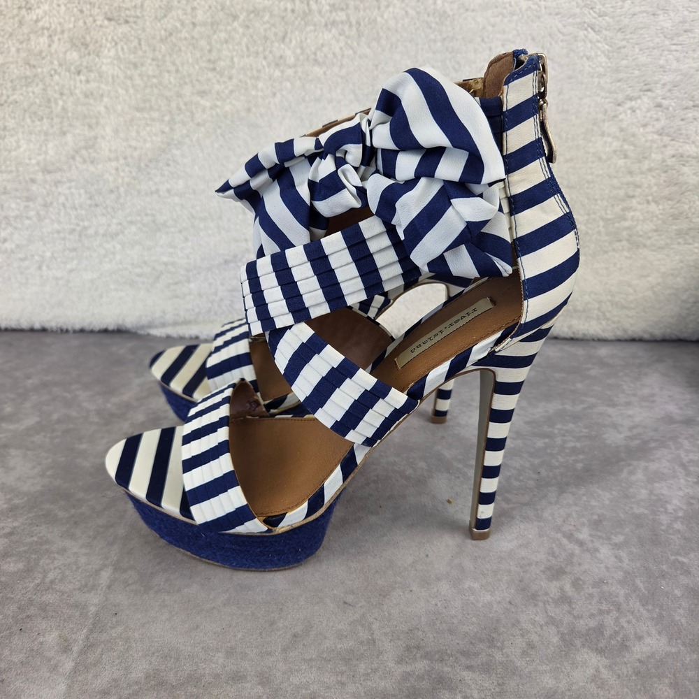River Island Striped Bow Platform Stiletto Sandals Navy White Nautical Size 41